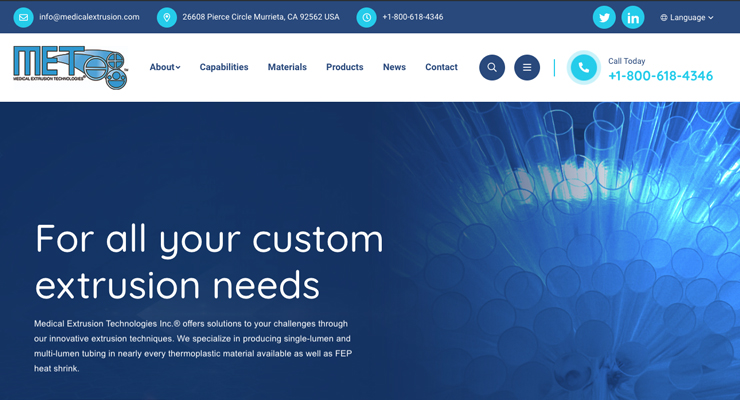 Medical Extrusion Technologies Unveils New Website Showcasing Products and Capabilities